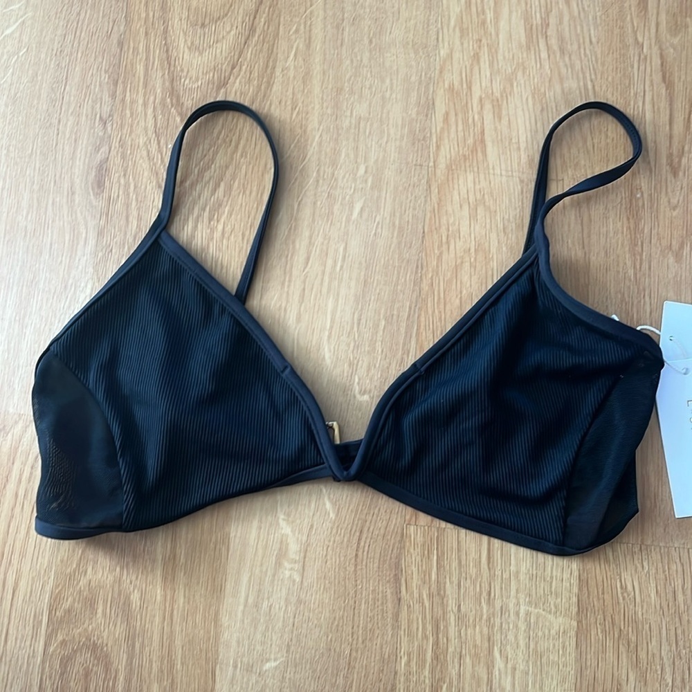 Lspace Macey top size large black ribbed mesh swim